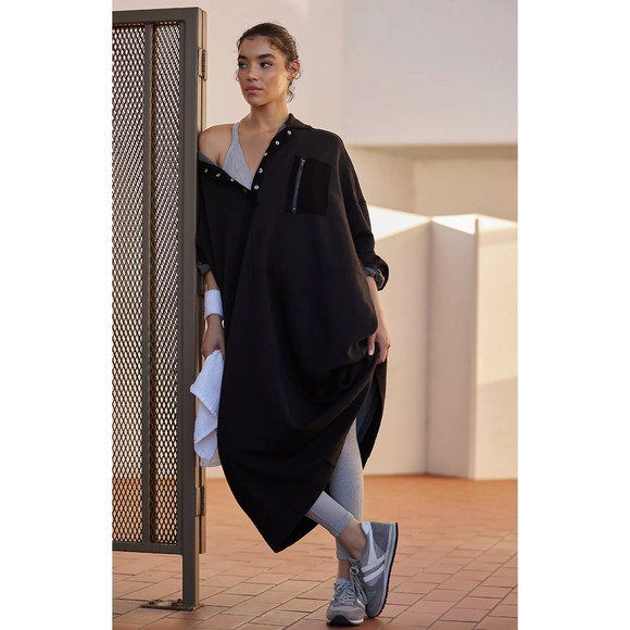 FREE PEOPLE FP MOVEMENT BLACK BLOCK PARTY SWEAT MAXI PULLOVER SWEATSHIRT DRESS L - Picture 2 of 8